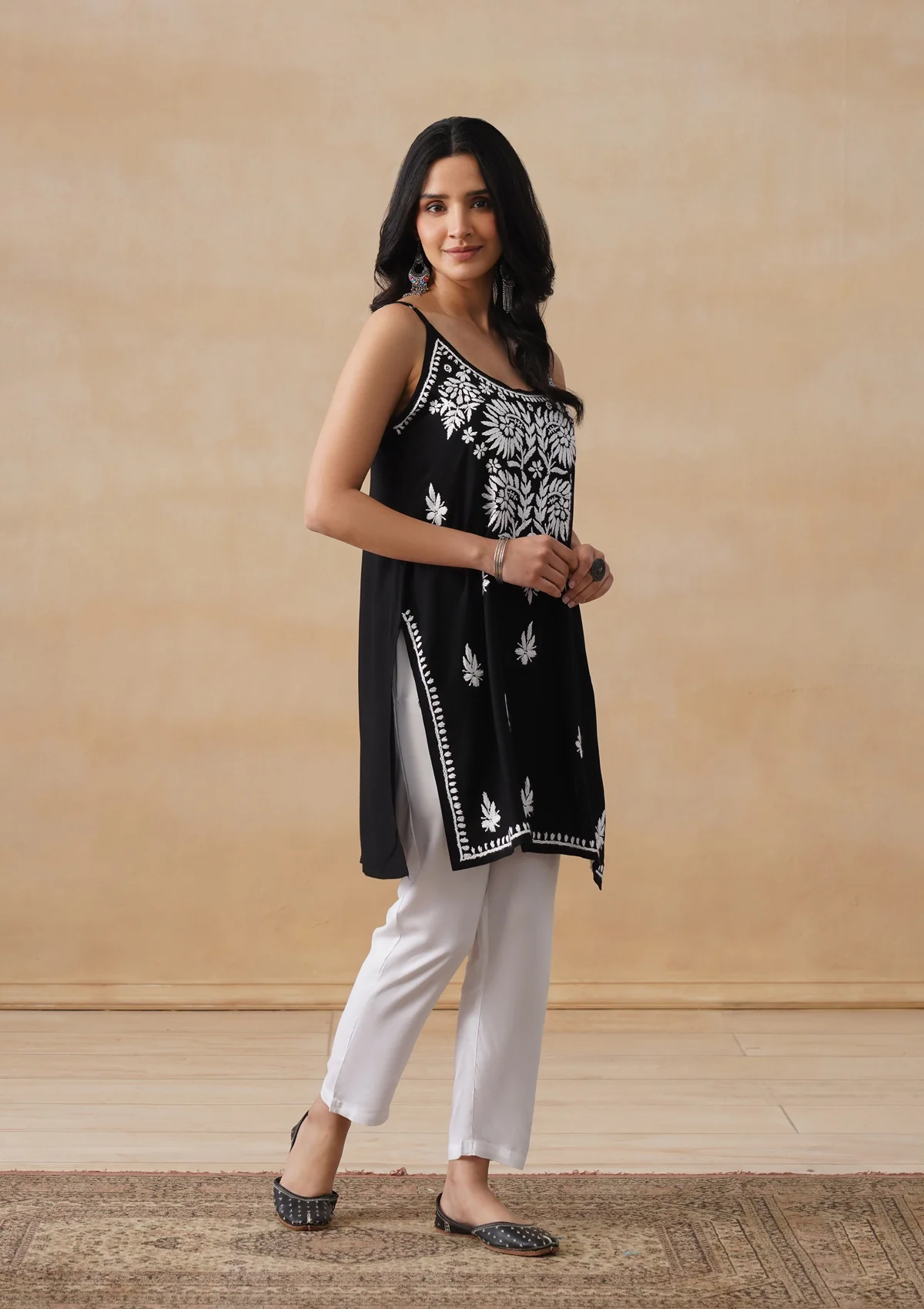 HOC Rayon Chikankari Solid Women's Short Kurta - Black - Image 5