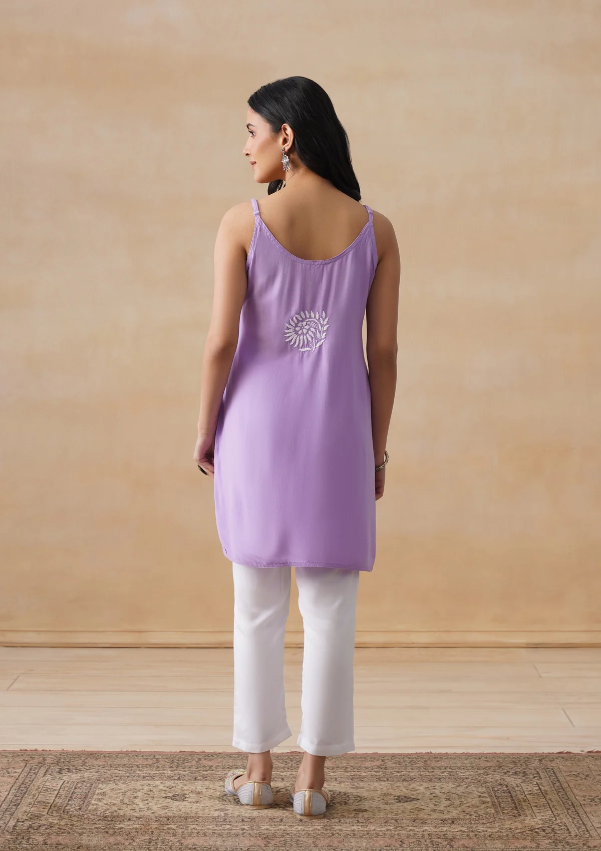 HOC Rayon Chikankari Solid Women's Short Kurta - Lavender - Image 9
