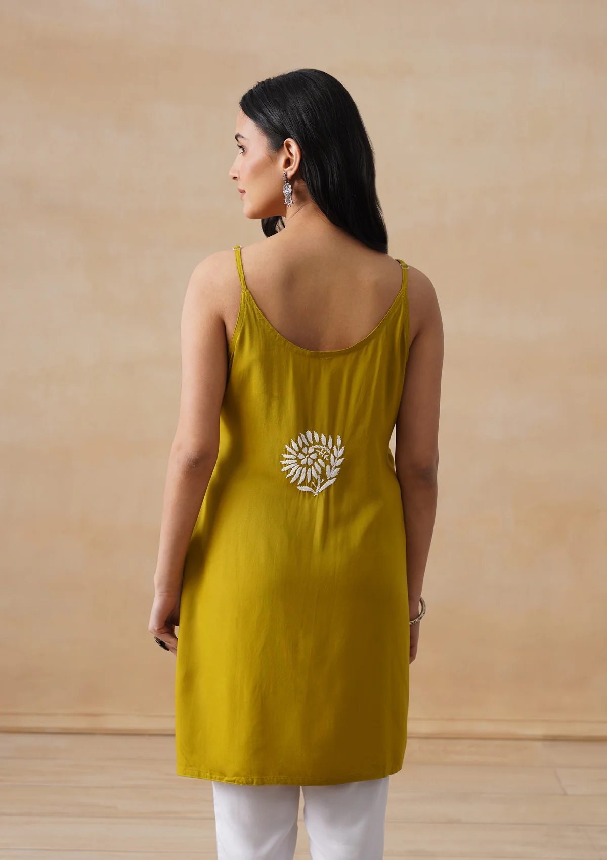 HOC Rayon Chikankari Solid Women's Short Kurta - Lime Yellow - Image 7