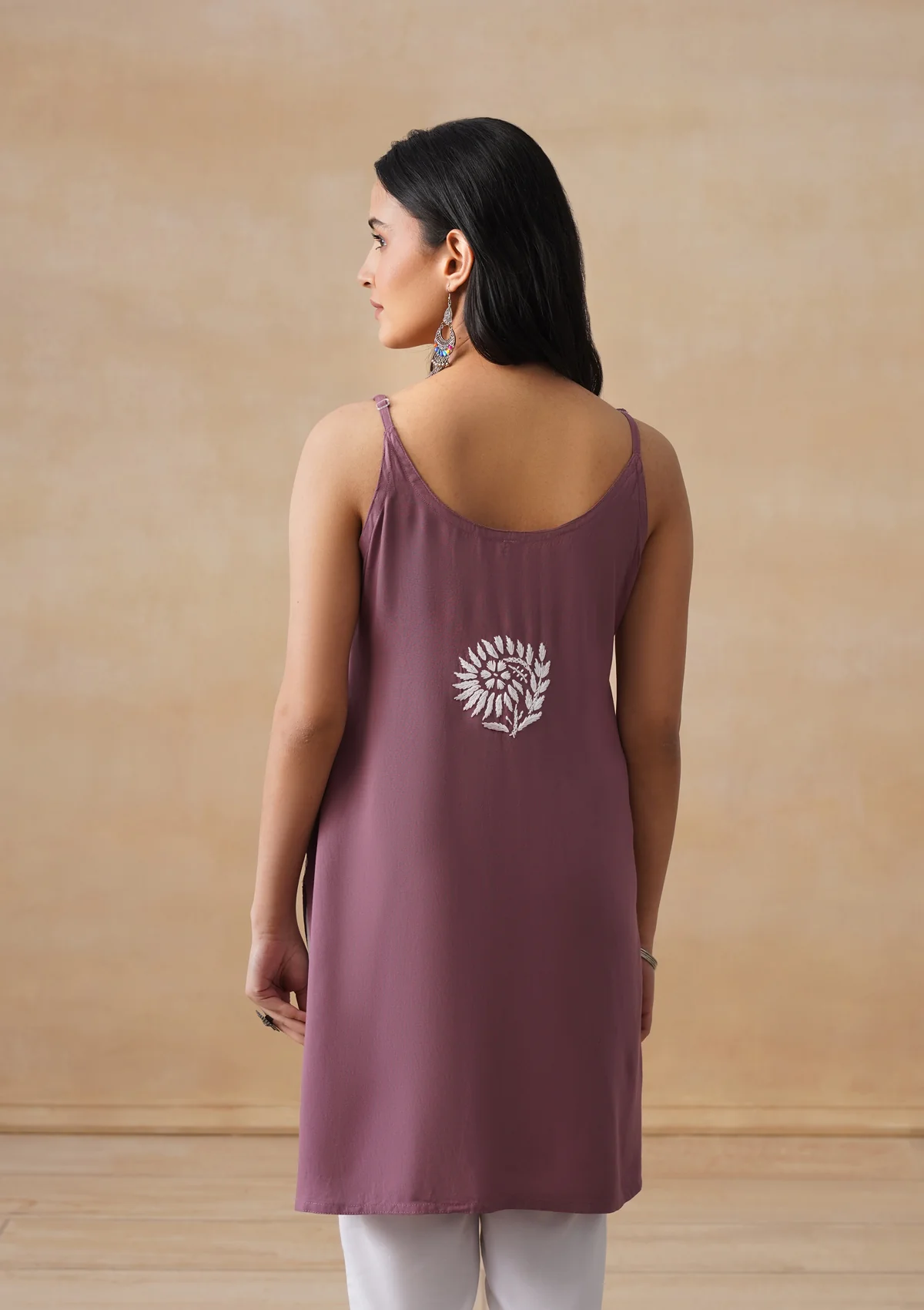 HOC Rayon Chikankari Solid Women's Short Kurta - Mauve - Image 7