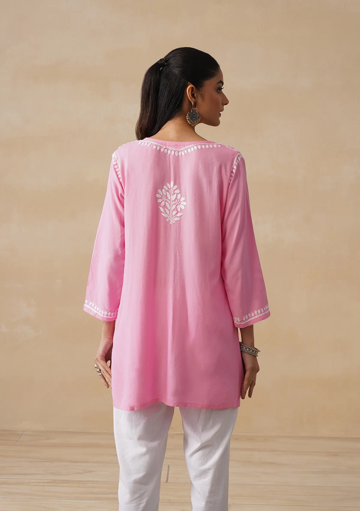 HOC Rayon Chikankari Solid Women's Short Kurta - Pink pastel - Image 8