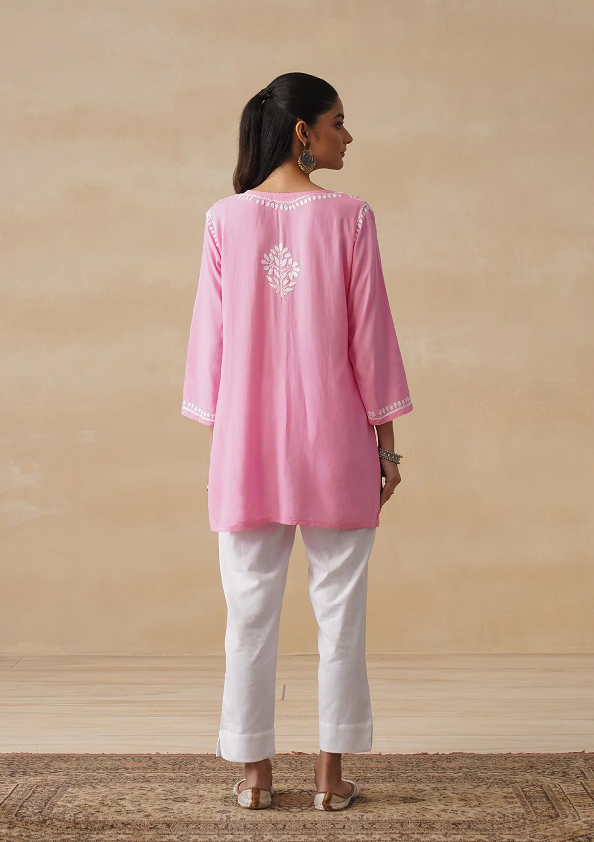 HOC Rayon Chikankari Solid Women's Short Kurta - Pink pastel - Image 9