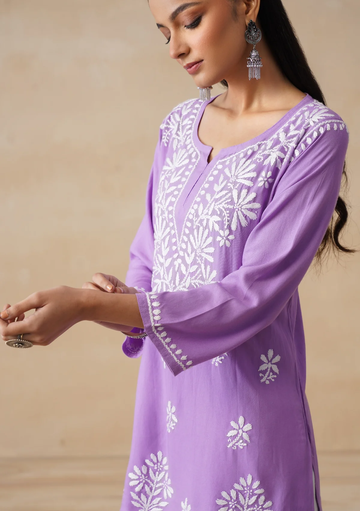 HOC Rayon Chikankari Solid Women's Short Kurta - Purple - Image 5