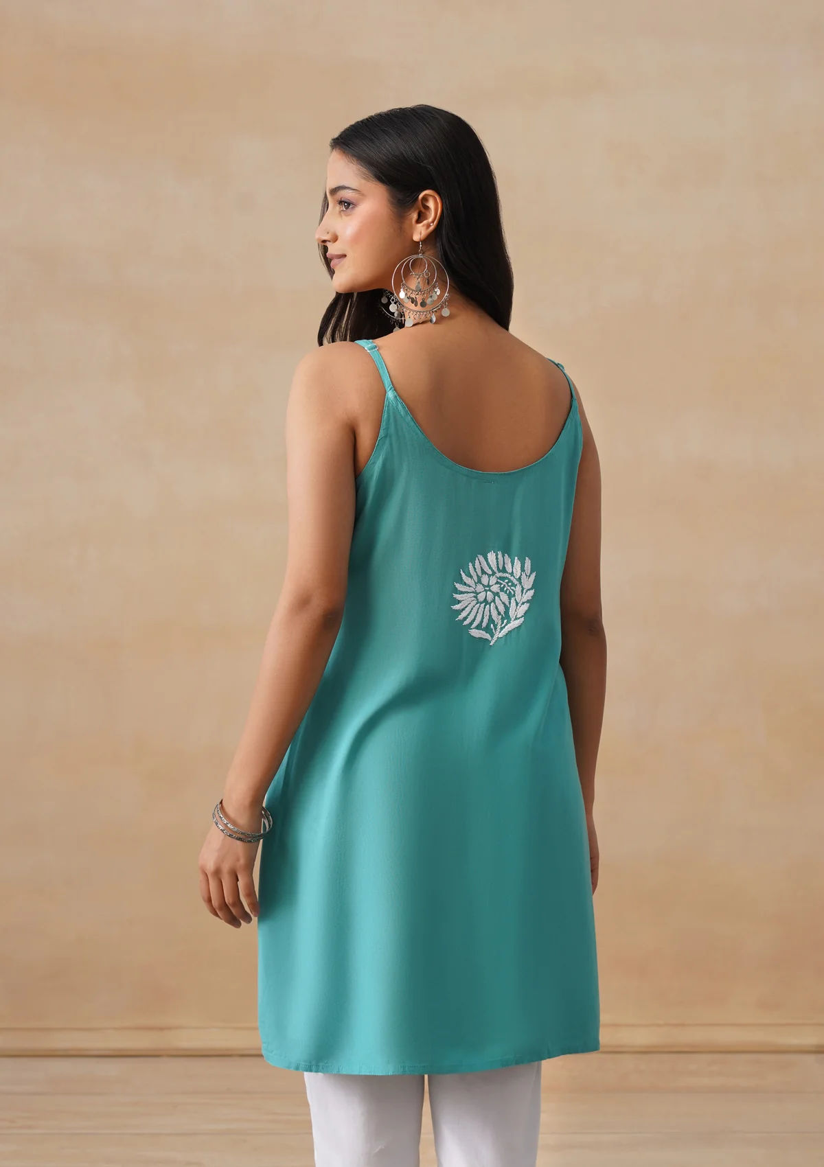 HOC Rayon Chikankari Solid Women's Short Kurta - Teal - Image 8