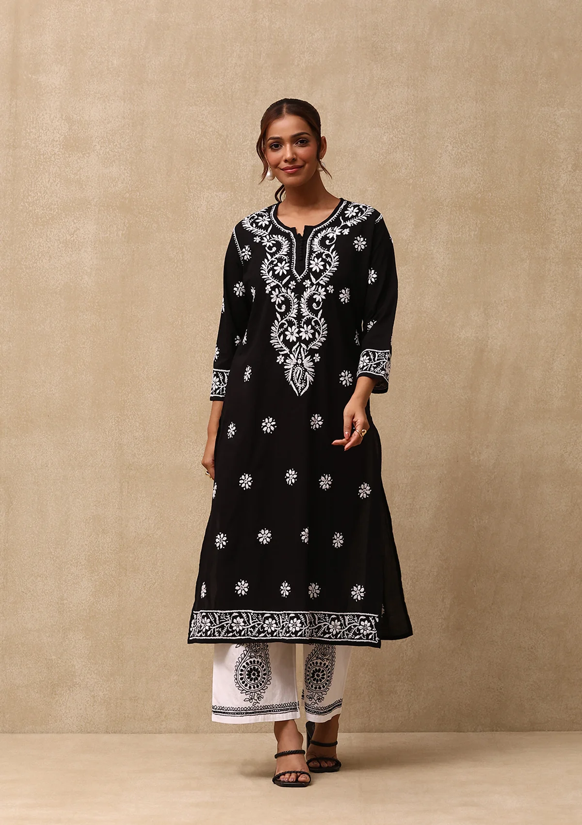 HOC Irha Chikankari Cotton Straight Kurta Set