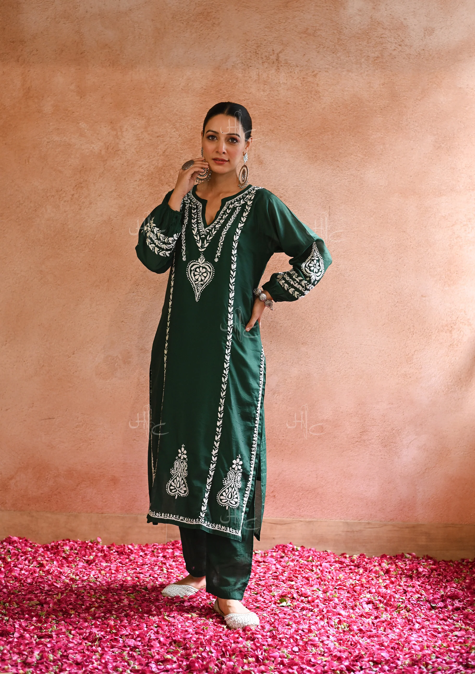HOC Kajra Chikankari Chanderi Straight Kurta Set - Image 3