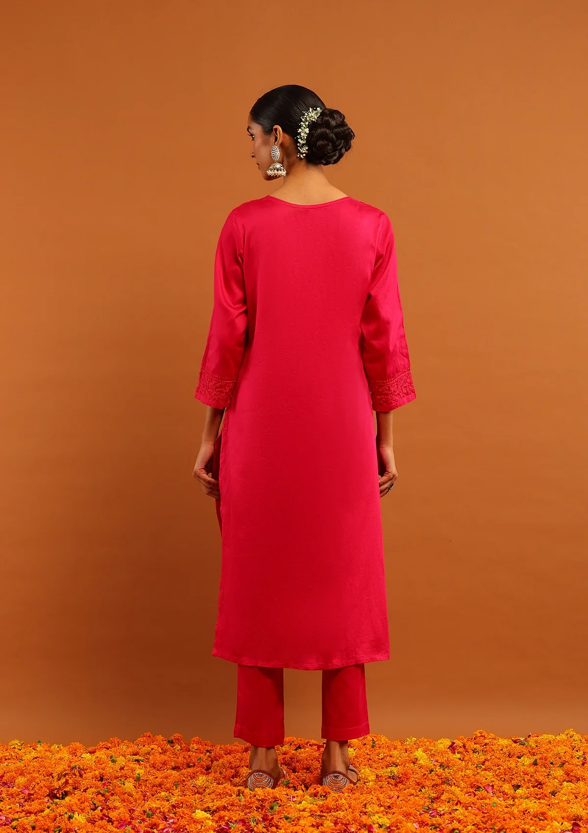 Karisma Jaam Silk Chikankari Solid Women's 2 PC Long Kurta Set - Magenta - Image 7