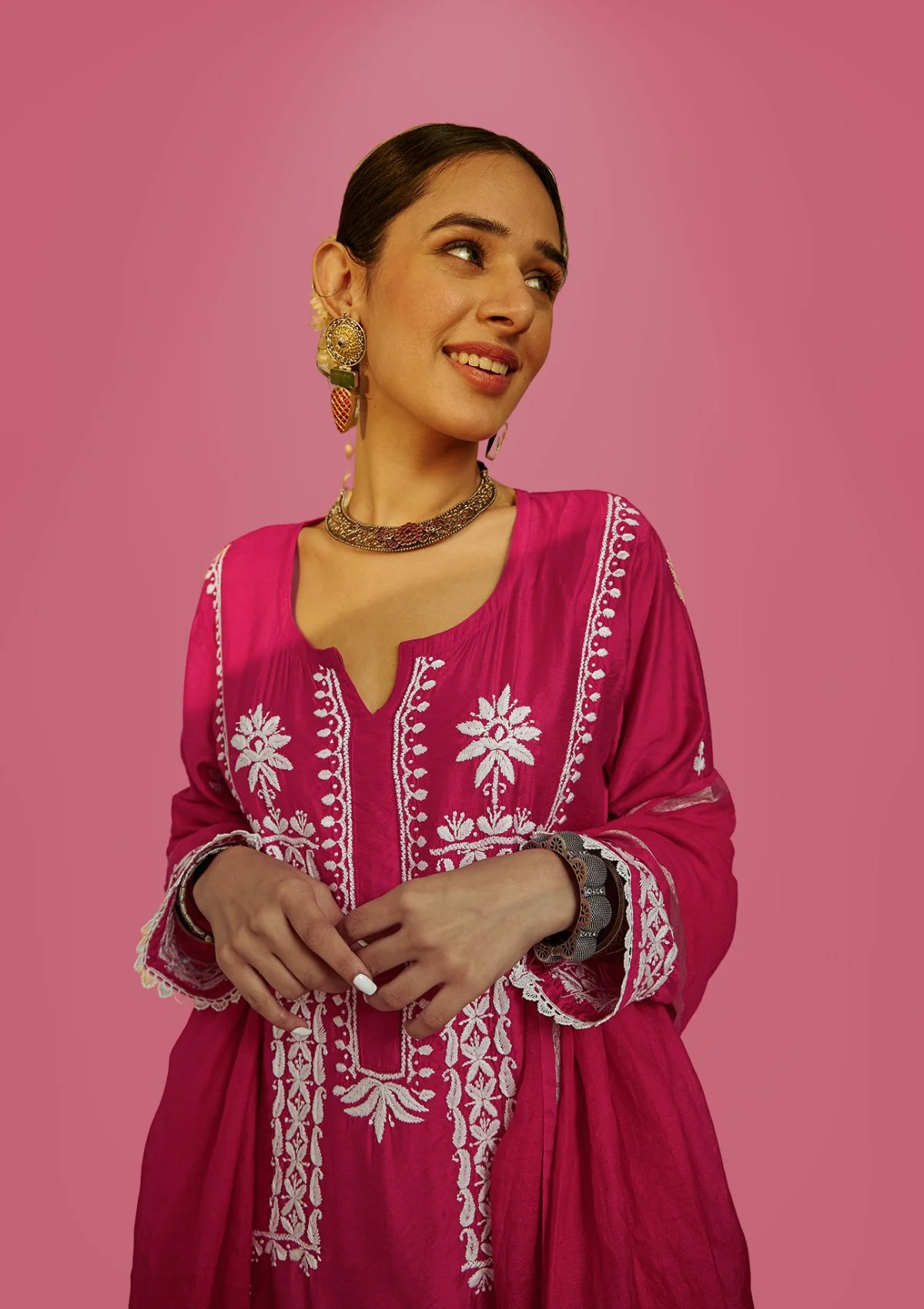 Mahnoor Chikankari Chanderi Straight Kurta Set with Dupatta - Image 2
