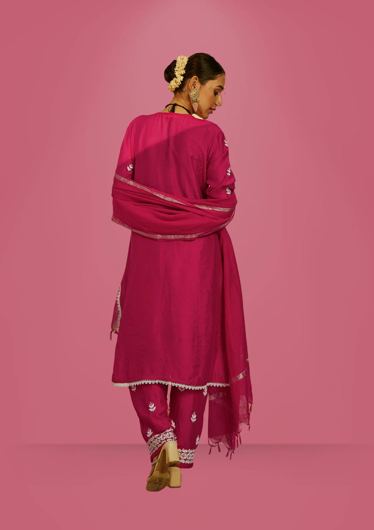 Mahnoor Chikankari Chanderi Straight Kurta Set with Dupatta - Image 4