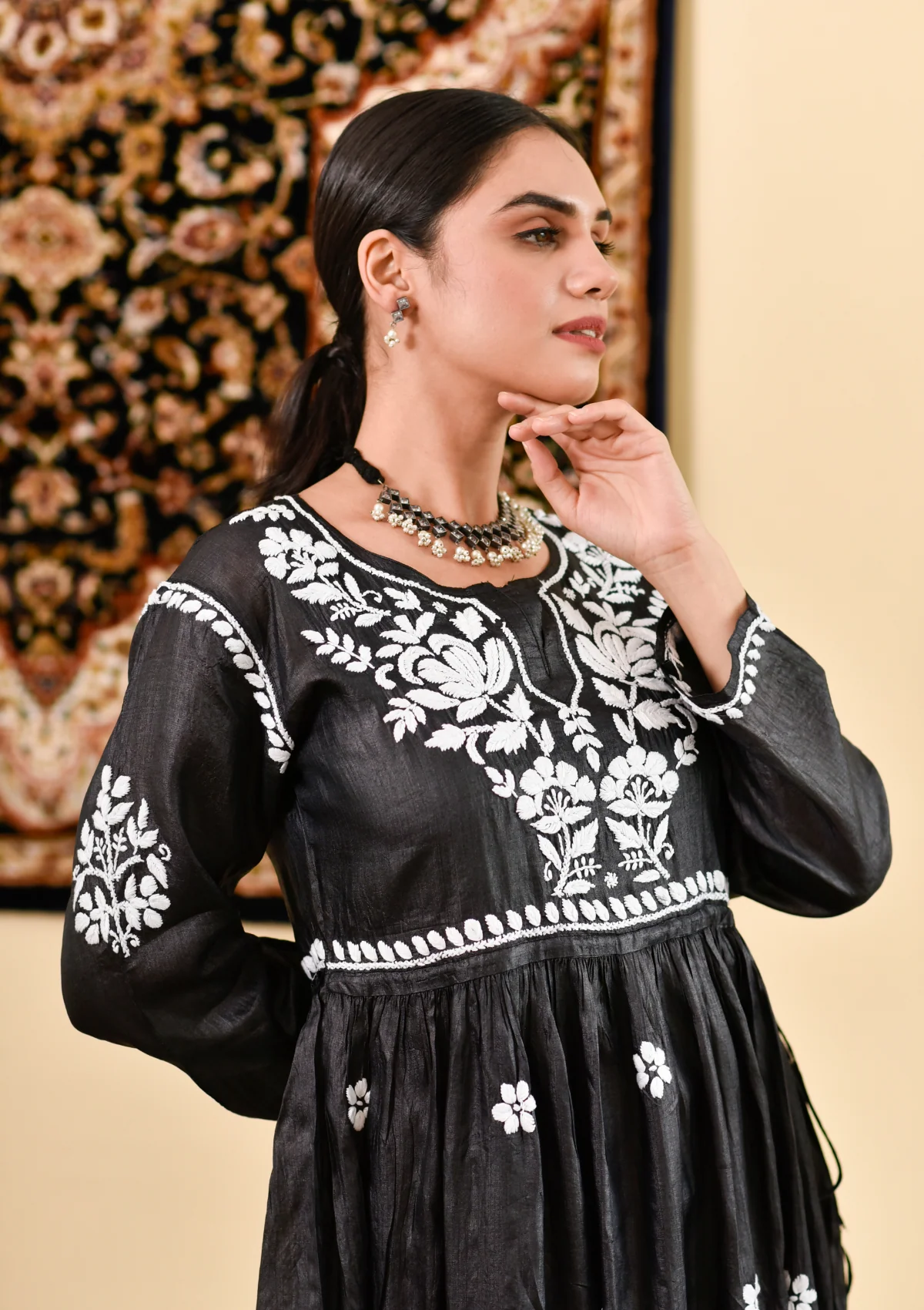 HOC Masoom Chikankari Silk A-Line Gown - Image 3