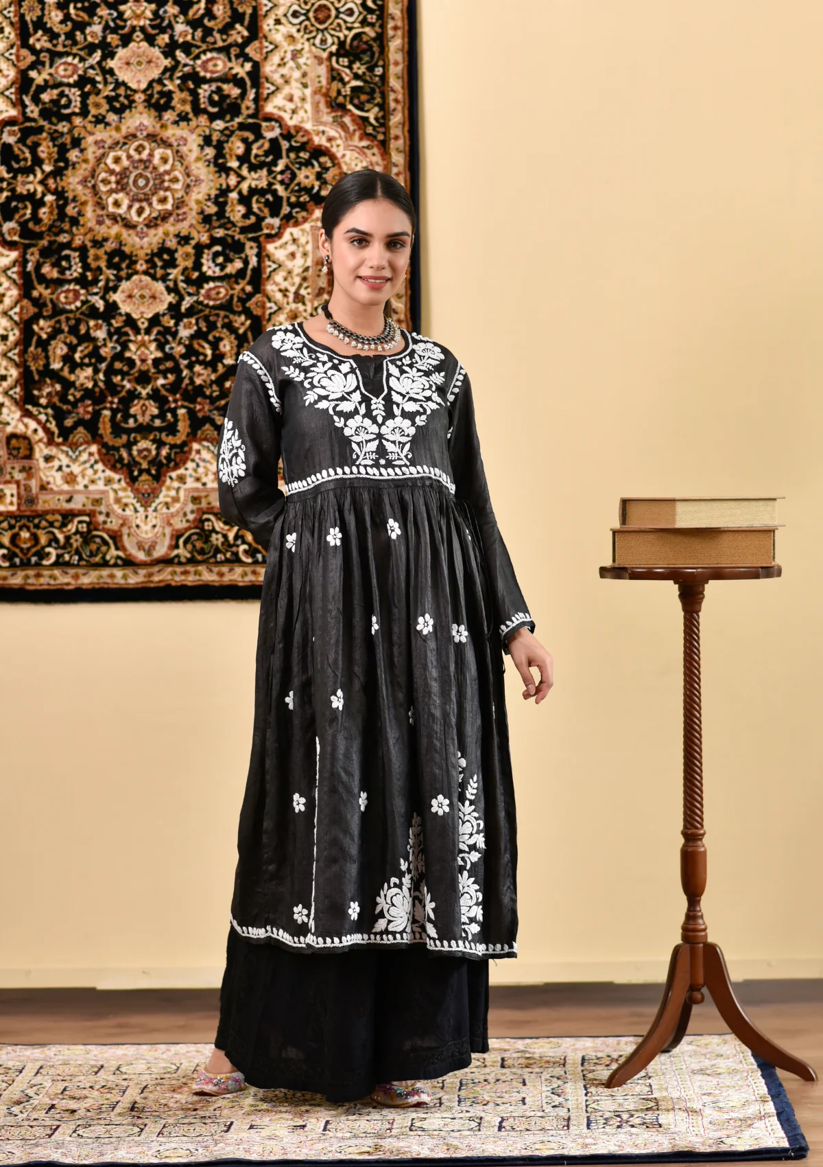 HOC Masoom Chikankari Silk A-Line Gown - Image 6