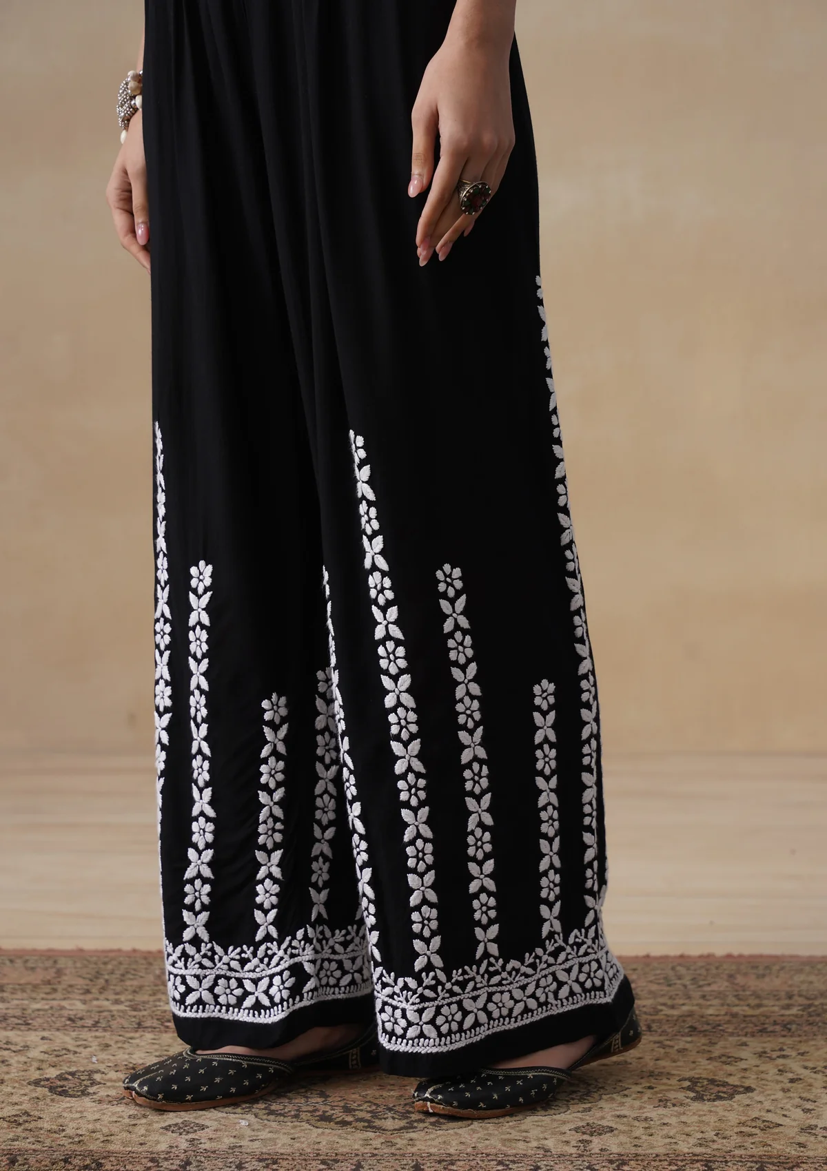 HOC Modal Chikankari Solid Women's 2 PC Long Kurta Set - Black - Image 8
