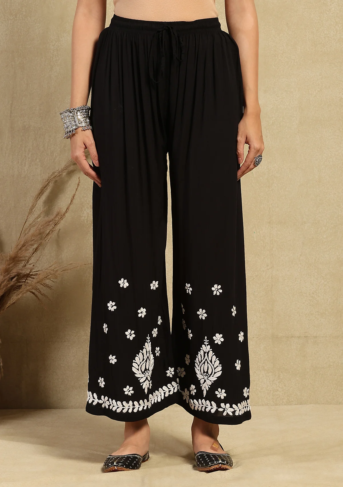Modal Chikankari Solid Women's 2PC Long Kurta Set- Black - Image 7