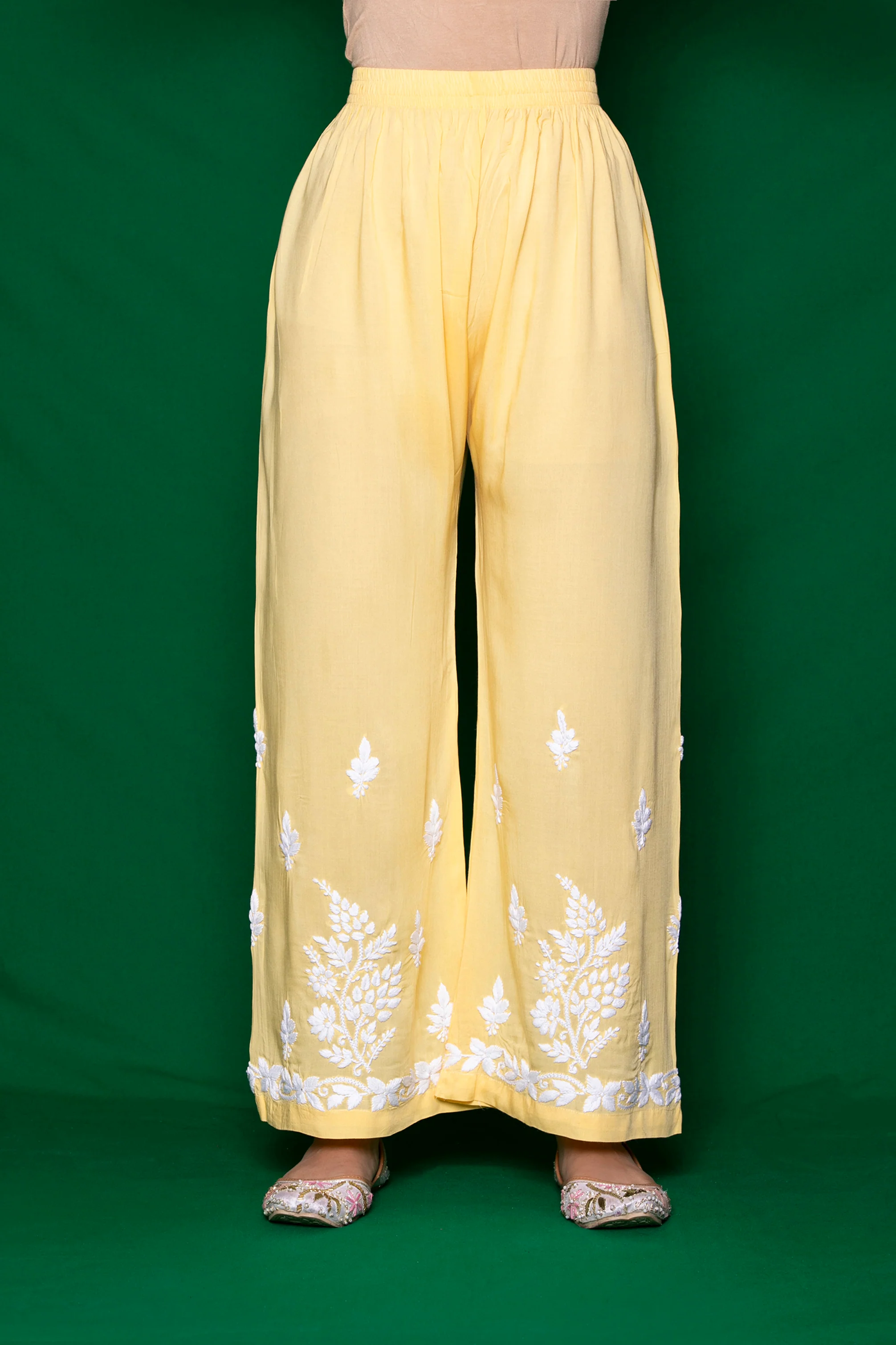 Modal Chikankari Solid Women's 2PC Long Kurta Set - Yellow - Image 6