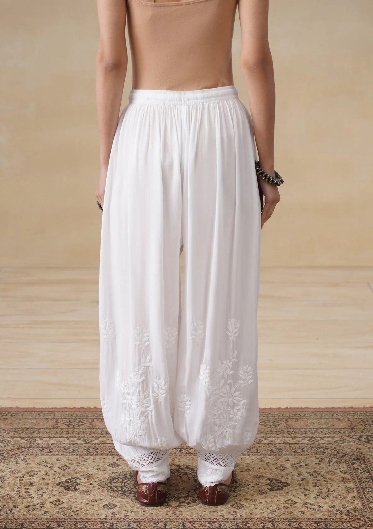 HOC Modal Chikankari Solid Women's Afghani Pants - White - Image 5