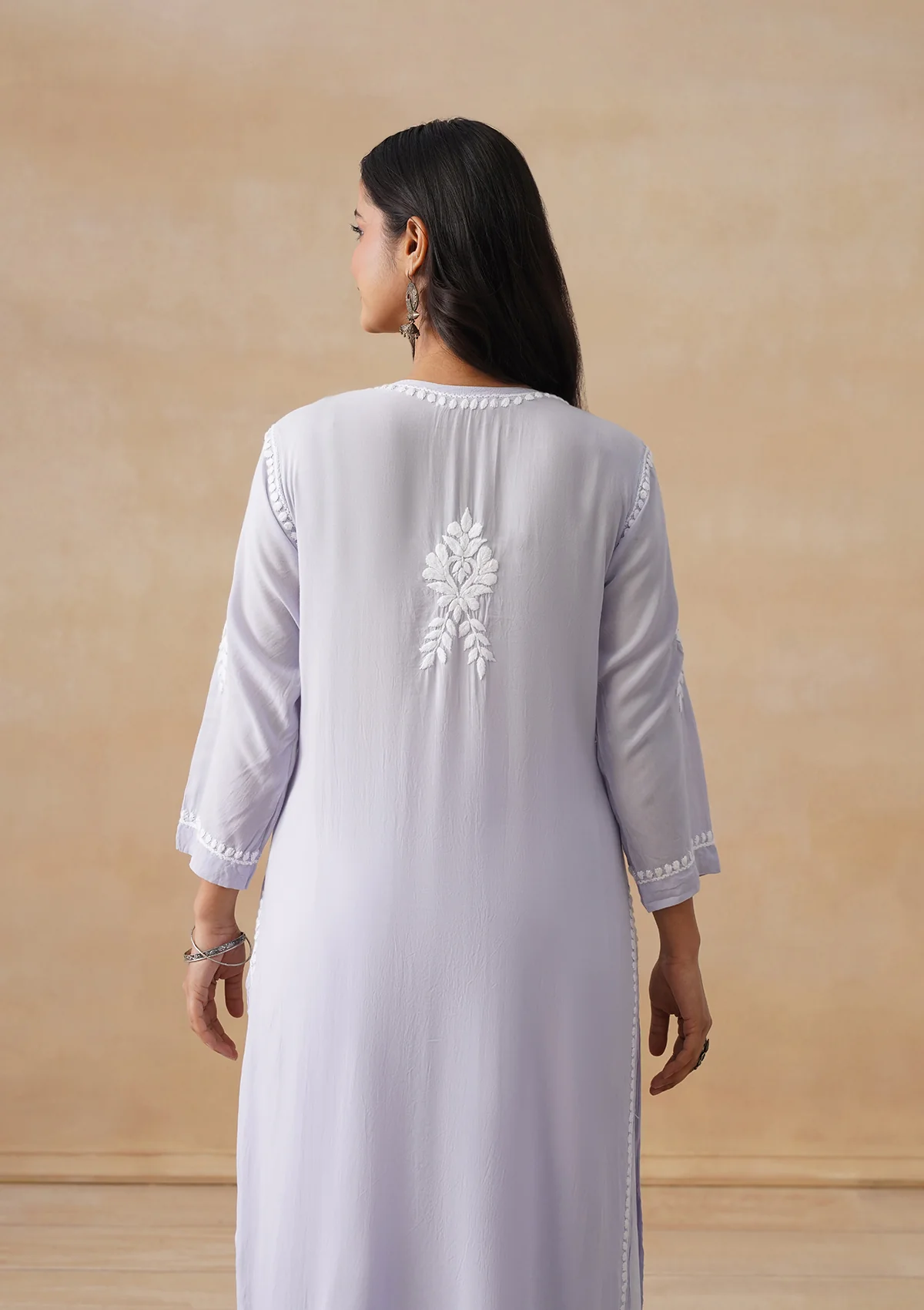 Modal Chikankari Solid Women's Long Kurta - Purple - Image 9