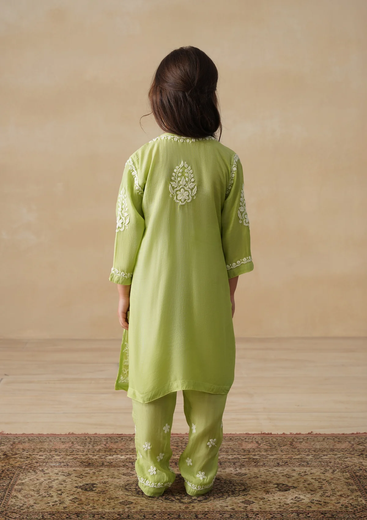 HOC Muslin Chikankari Solid Girls 2 PC Long Kurta Set - Pista green - Image 8
