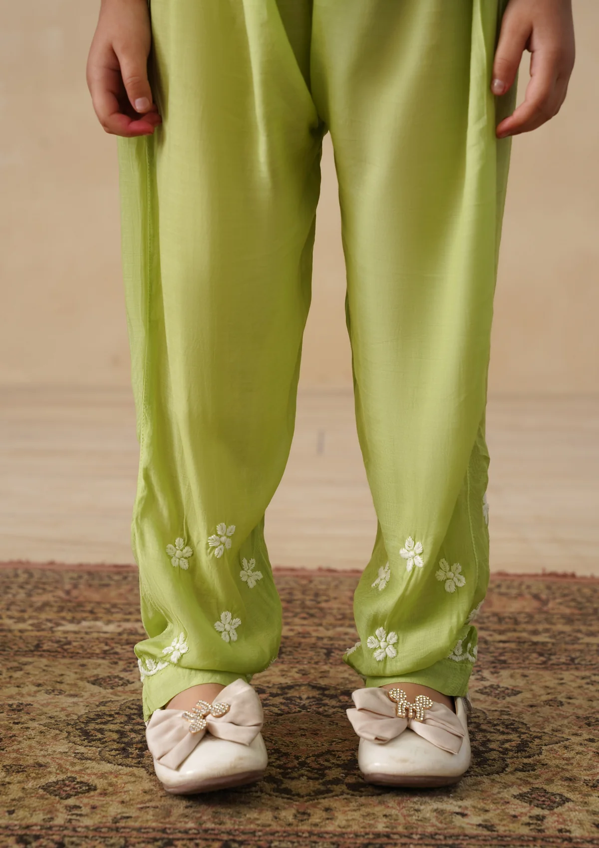 HOC Muslin Chikankari Solid Girls 2 PC Long Kurta Set - Pista green - Image 9