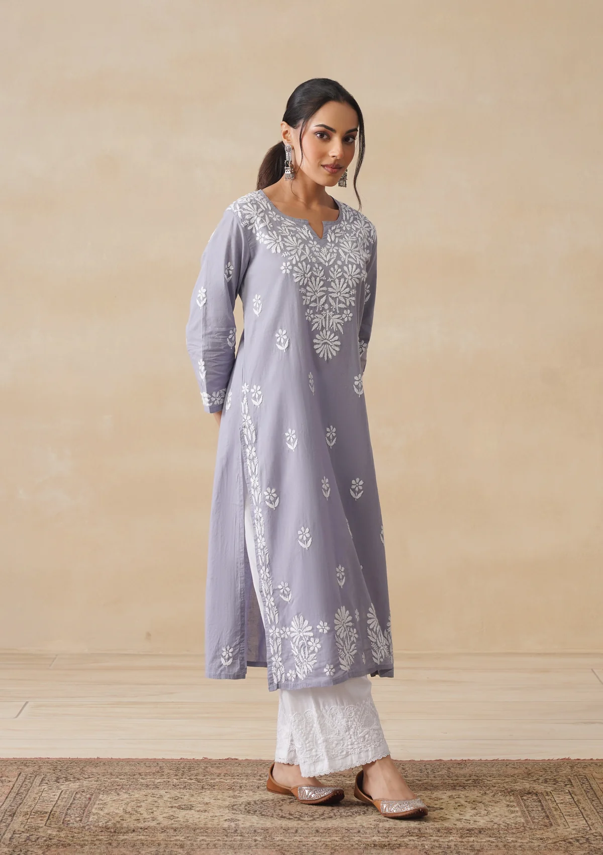 HOC Nida Chikankari Cotton Straight Kurta - Image 6