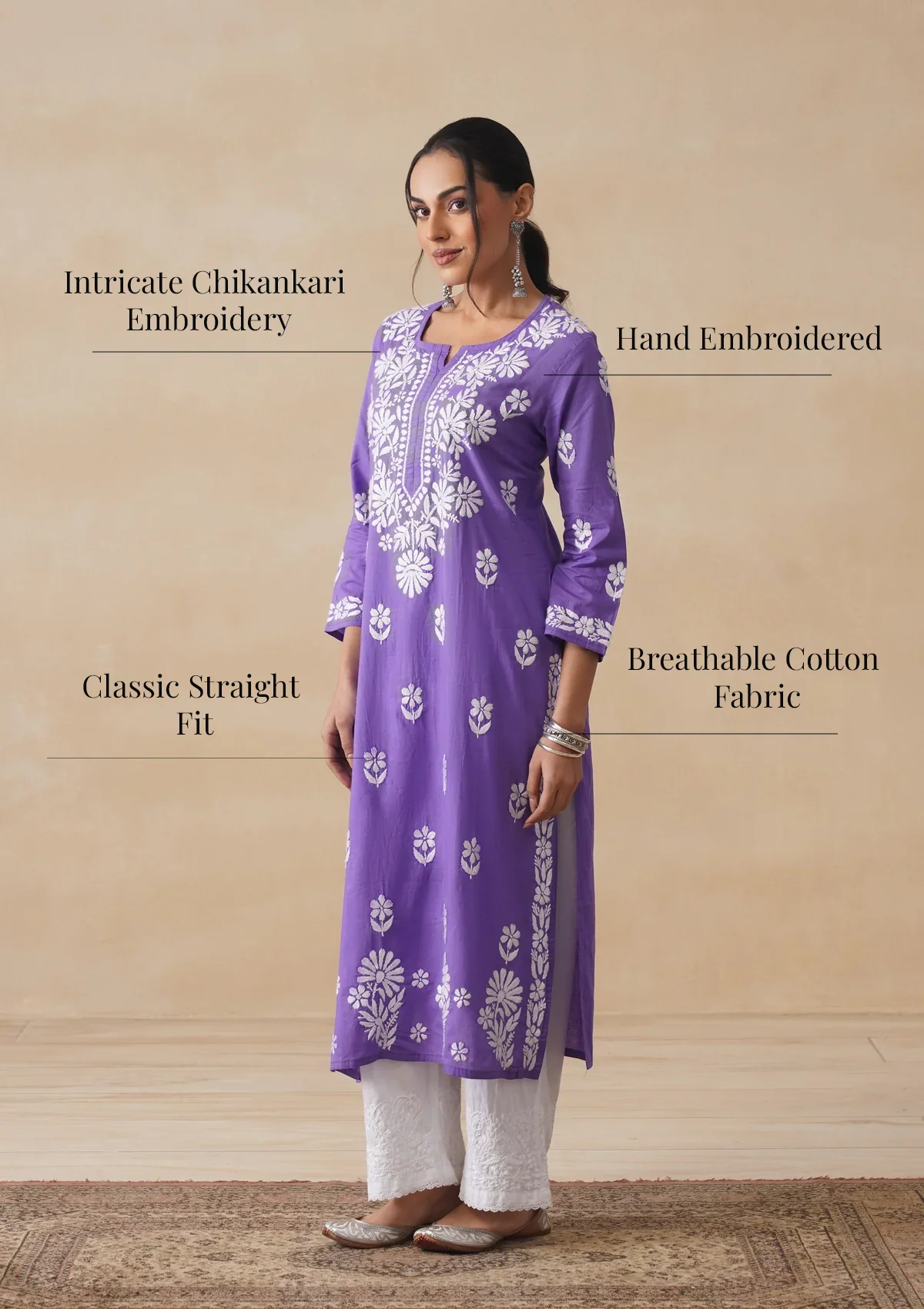 HOC Nida Chikankari Cotton Straight Kurta - Image 10