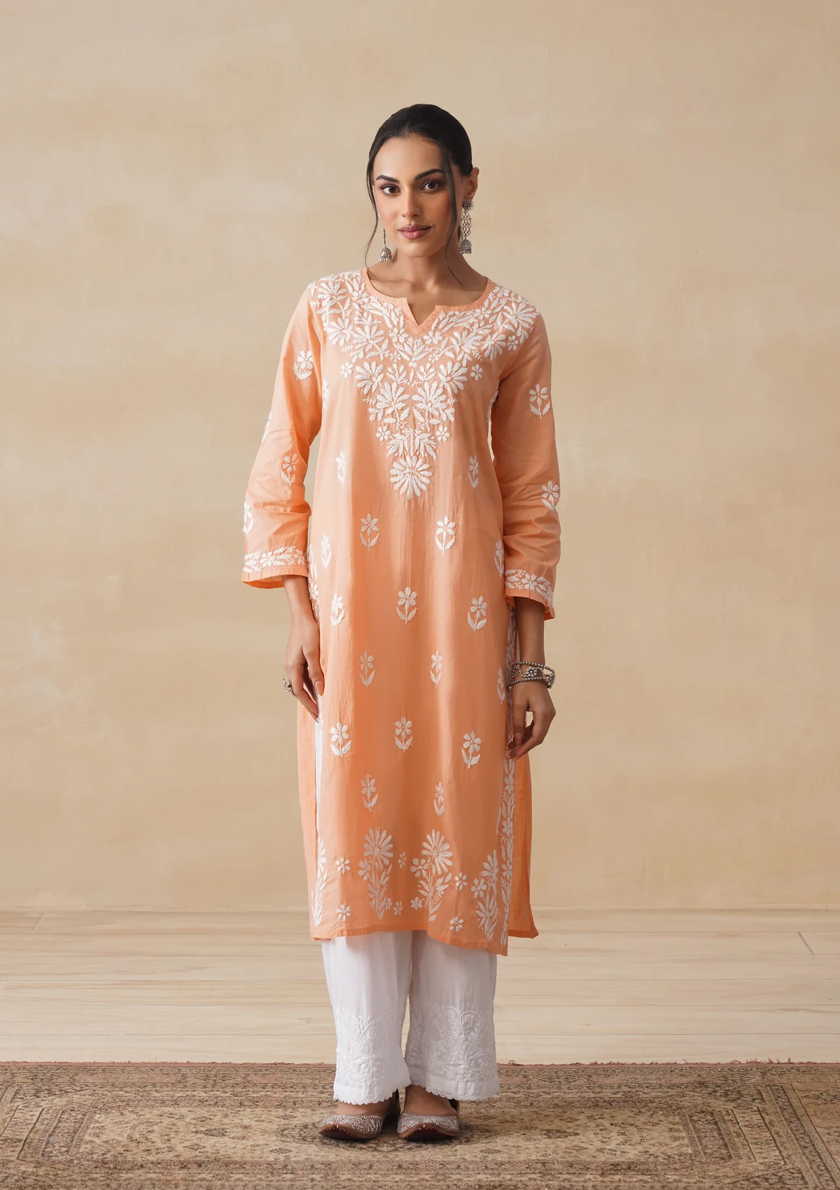 HOC Nida Chikankari Cotton Straight Kurta