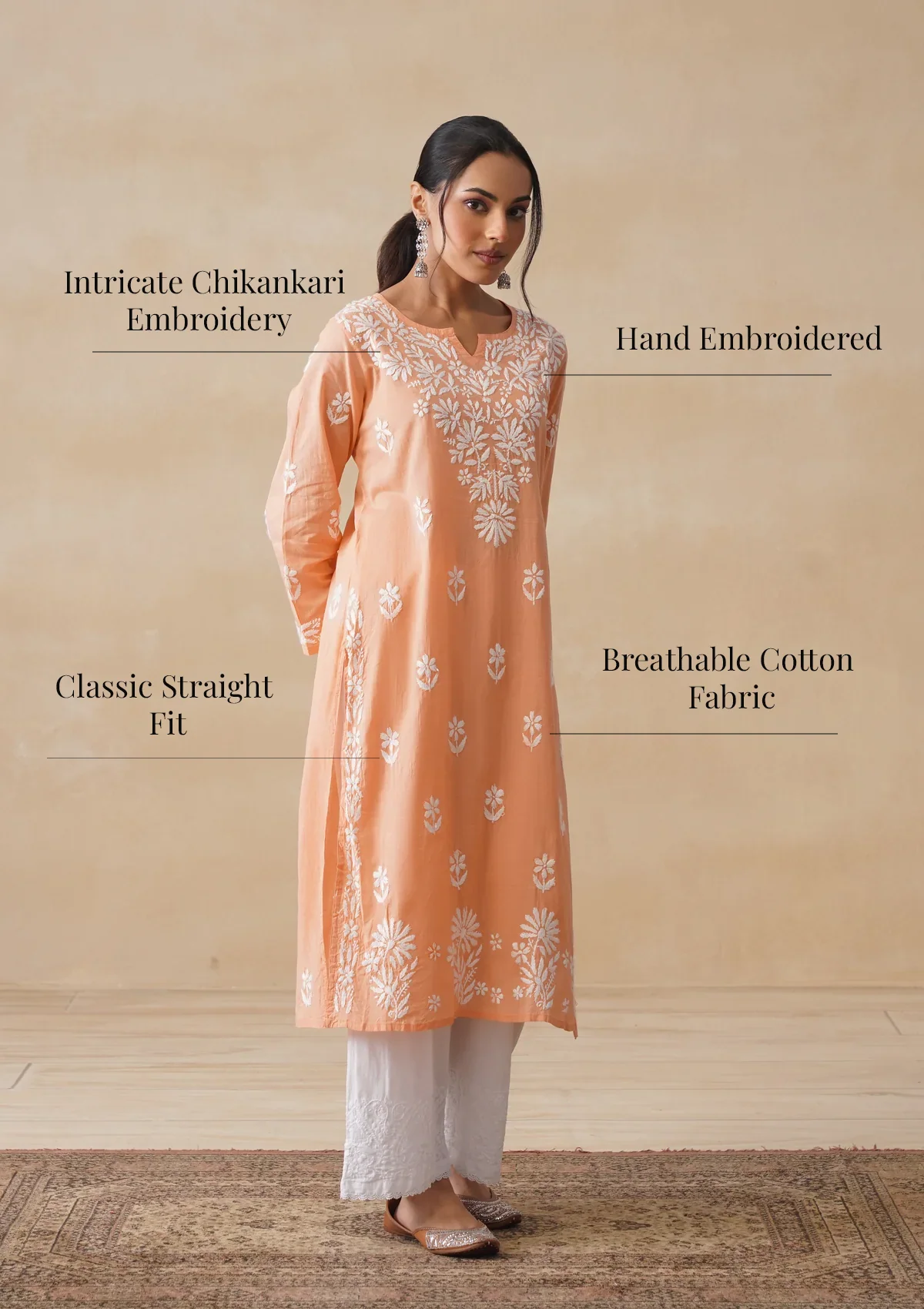 HOC Nida Chikankari Cotton Straight Kurta - Image 10
