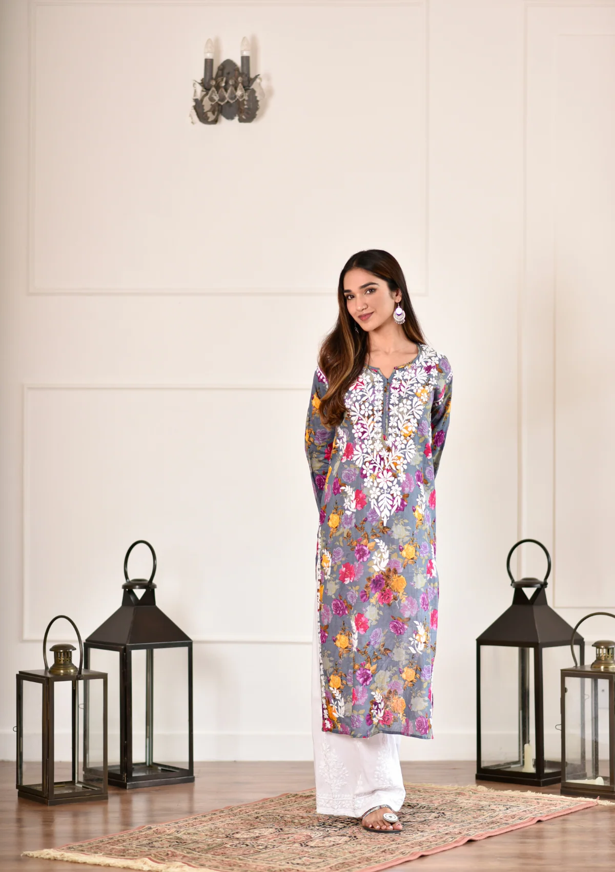 HOC Nuha Chikankari Mulmul Straight Kurta - Image 3