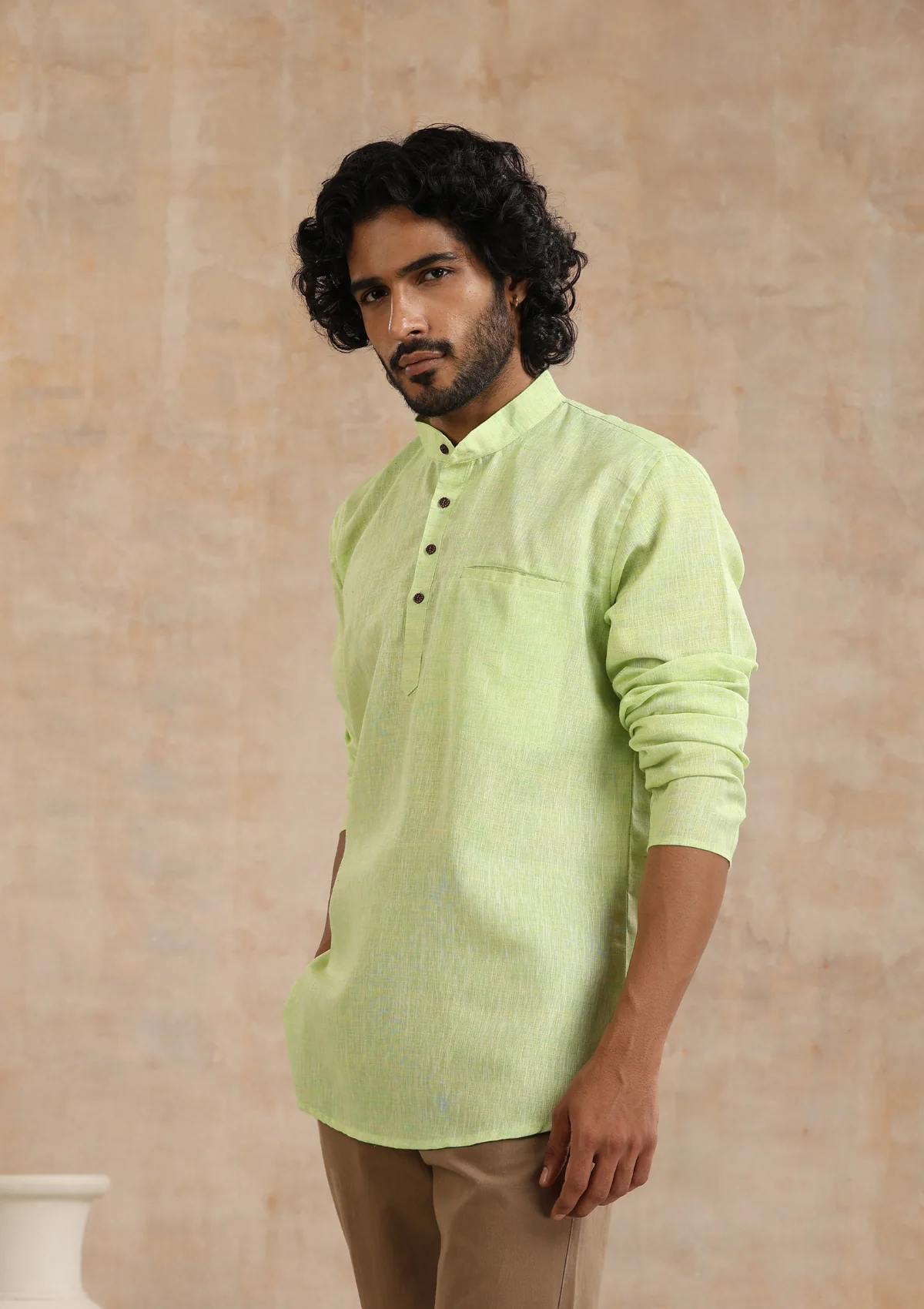 HOC Poly Cotton Solid Men's Short Kurta - Green - Image 5