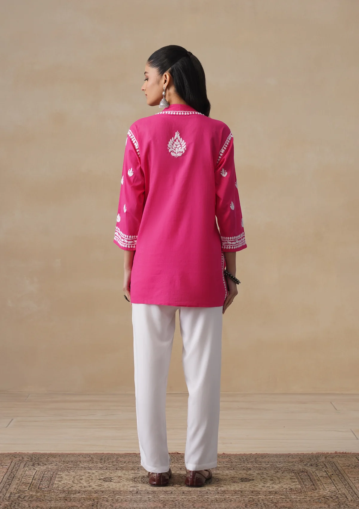 HOC Pure Cotton Chikankari Solid Women's Short Kurta-Fuschia - Image 9