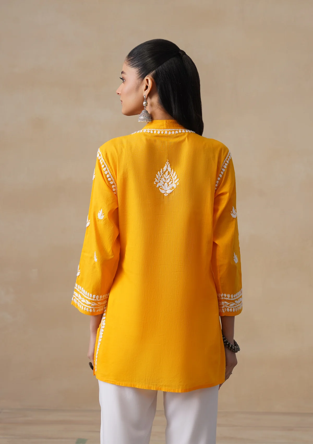 HOC Pure Cotton Chikankari Solid Women's Short Kurta-Mustard - Image 8