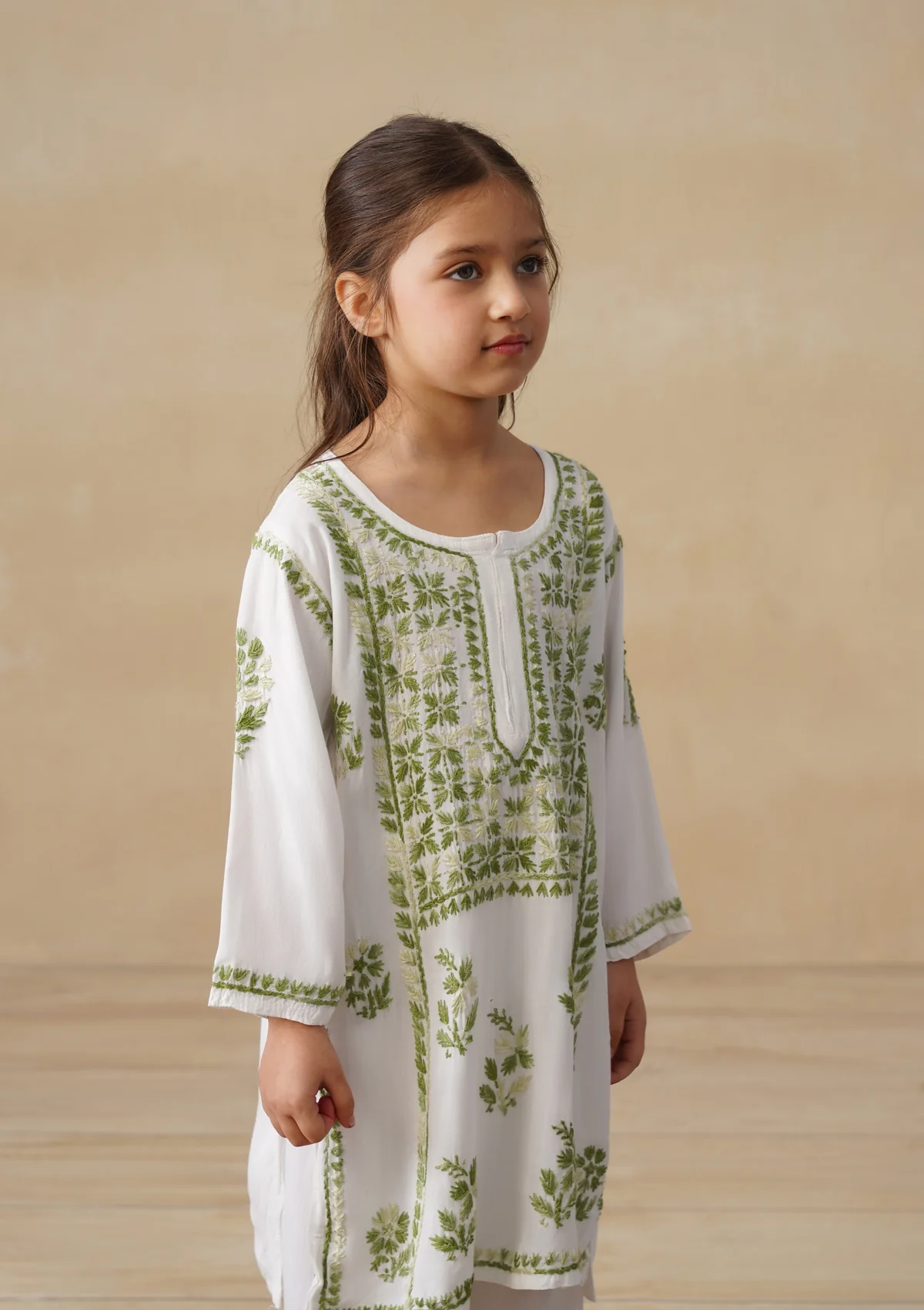 HOC Rayon Chikankari Solid Girls 2 PC Long Kurta Set - White - Image 7
