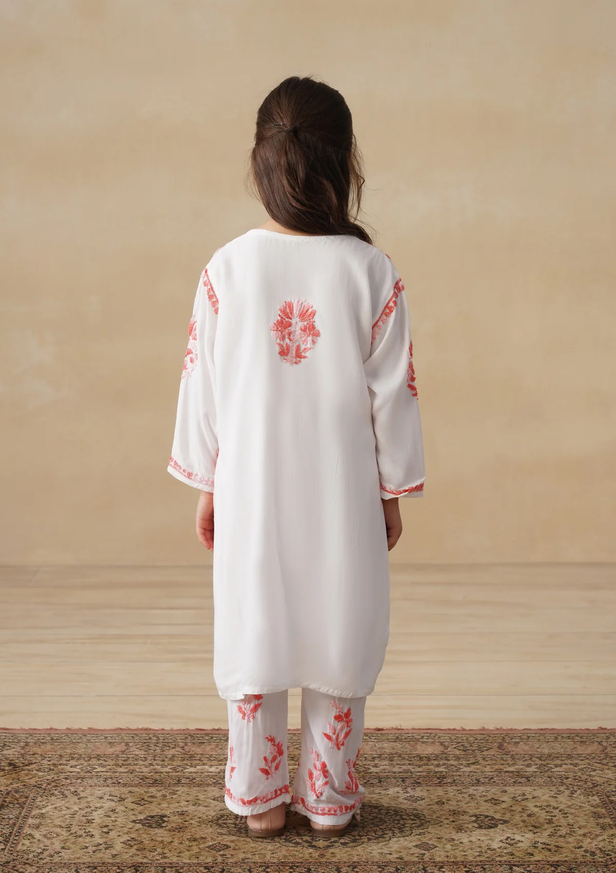 HOC Rayon Chikankari Solid Girls 2 PC Long Kurta Set - White - Image 10