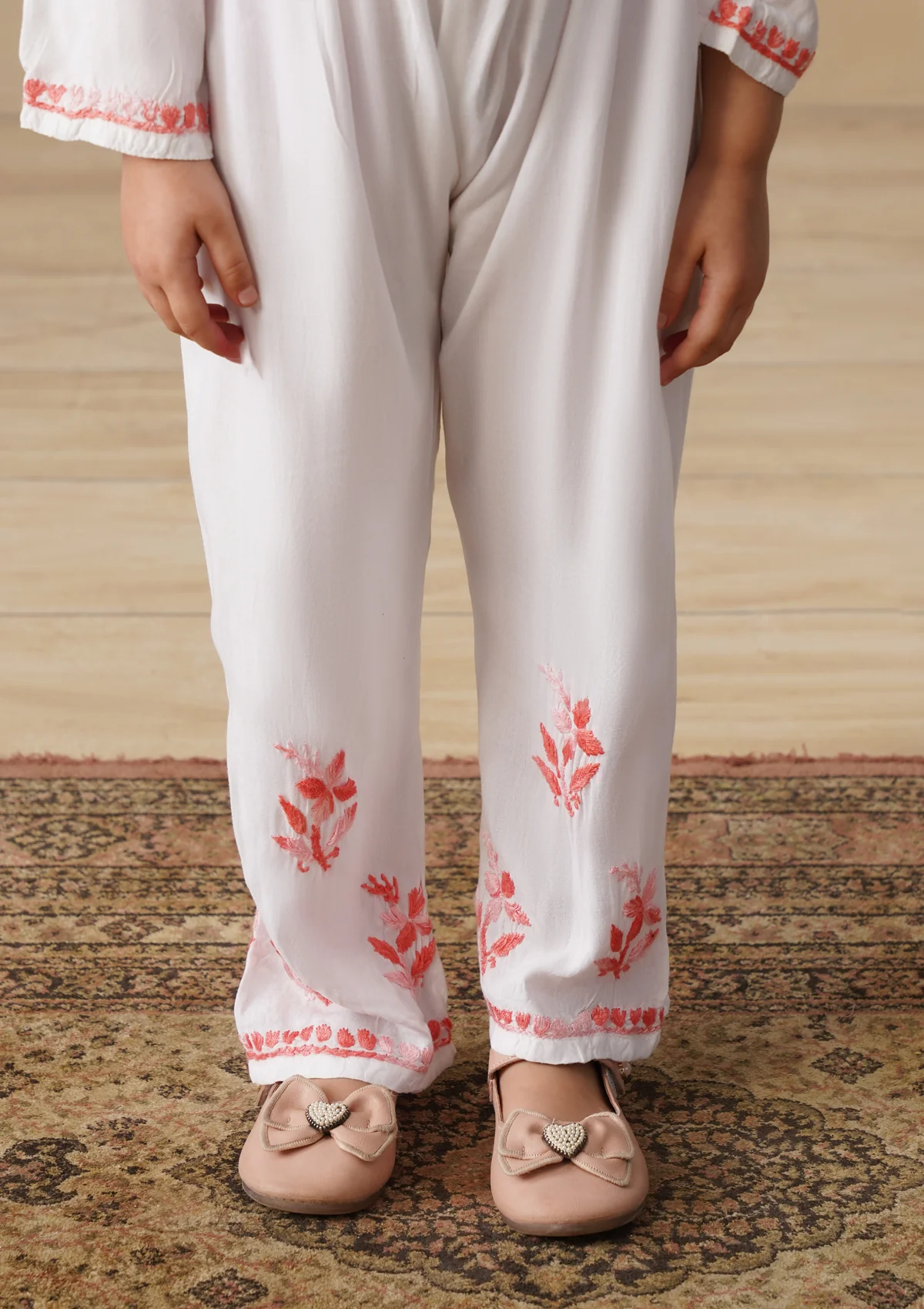 HOC Rayon Chikankari Solid Girls 2 PC Long Kurta Set - White - Image 11