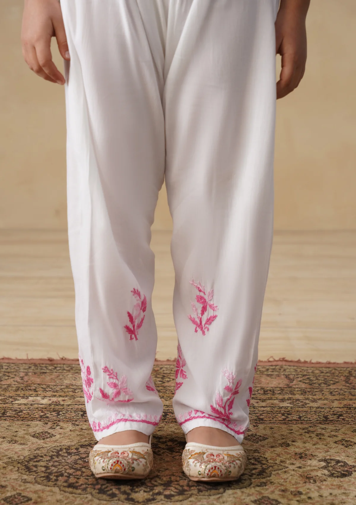 HOC Rayon Chikankari Solid Girls 2 PC Long Kurta Set - White - Image 8