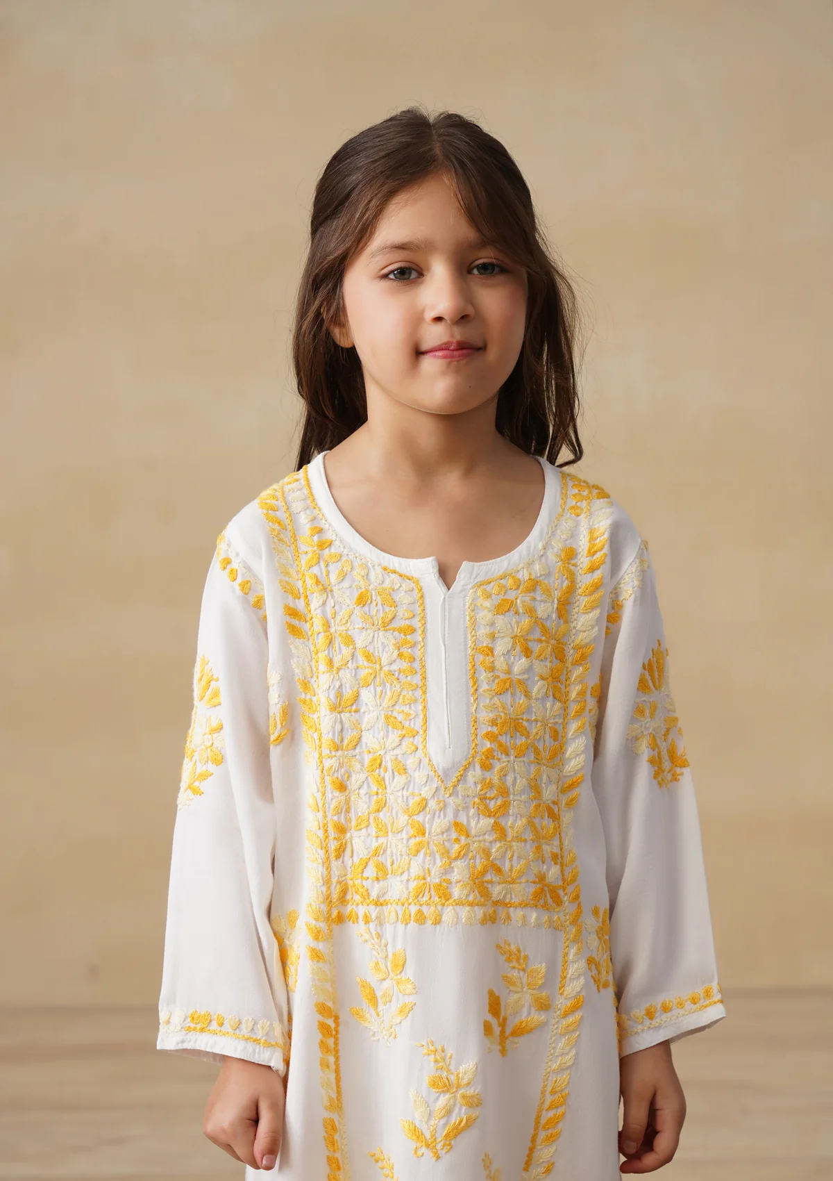HOC Rayon Chikankari Solid Girls 2 PC Long Kurta Set - White - Image 10