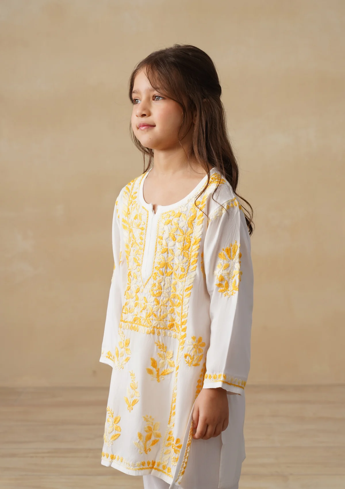 HOC Rayon Chikankari Solid Girls 2 PC Long Kurta Set - White - Image 6
