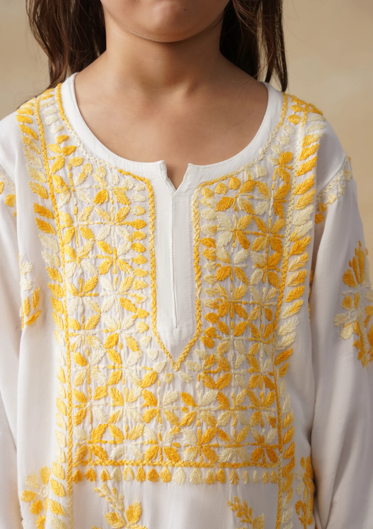 HOC Rayon Chikankari Solid Girls 2 PC Long Kurta Set - White - Image 9