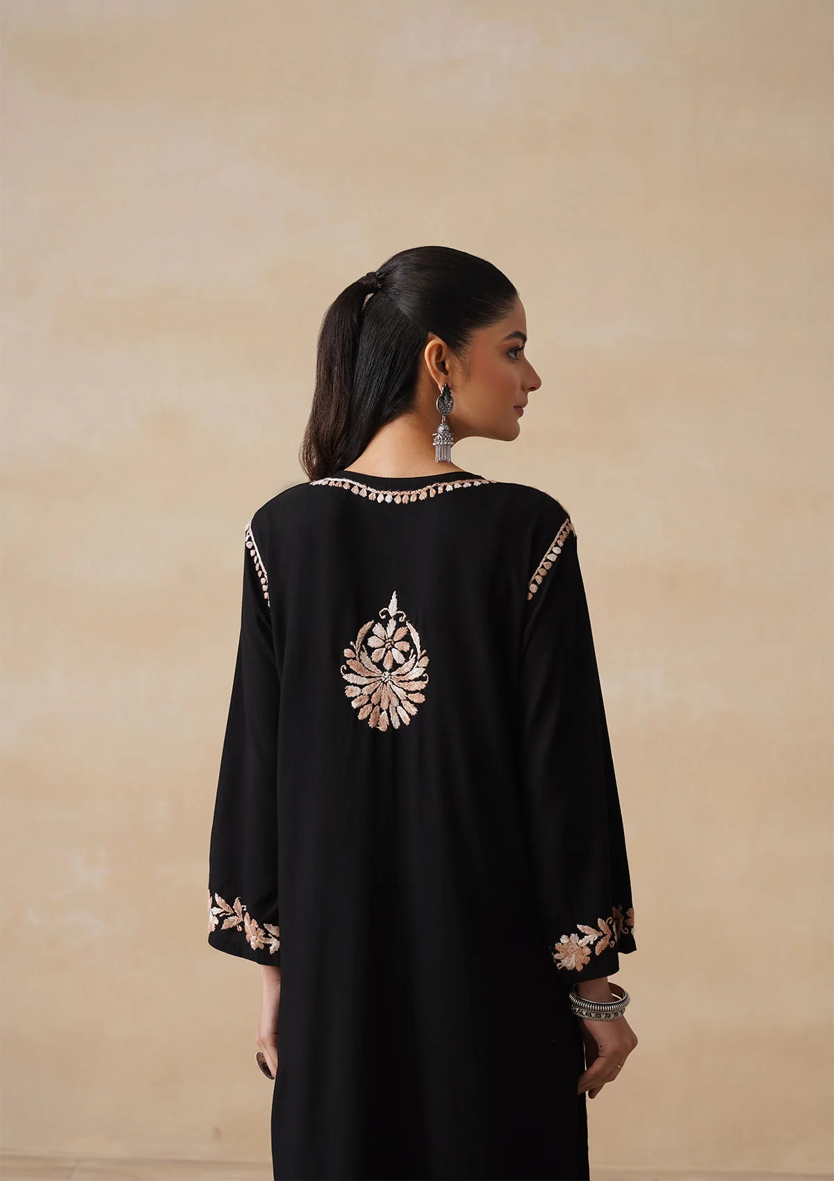 HOC Rayon Chikankari Solid Women's 2 PC Long Kurta Set - Black - Image 8