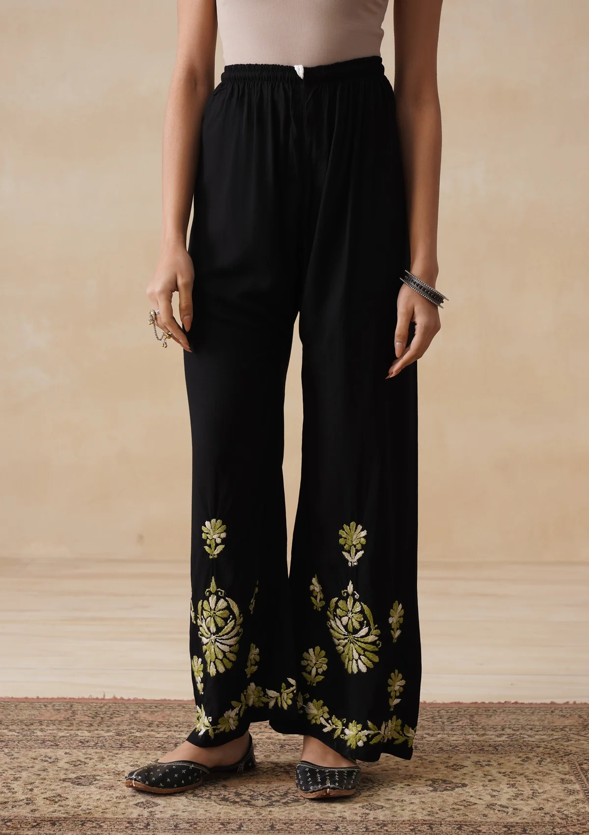 HOC Rayon Chikankari Solid Women's 2 PC Long Kurta Set - Black - Image 8