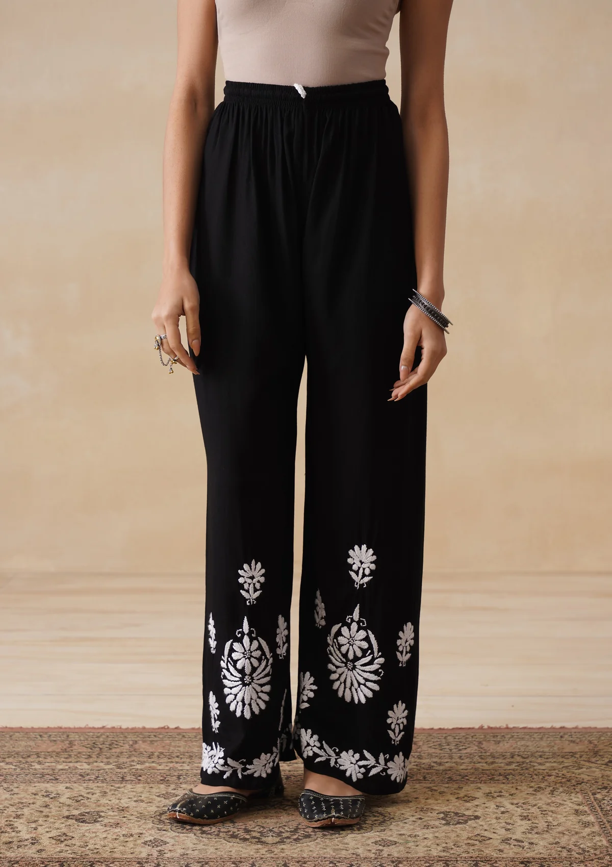 HOC Rayon Chikankari Solid Women's 2 PC Long Kurta Set - Black - Image 8