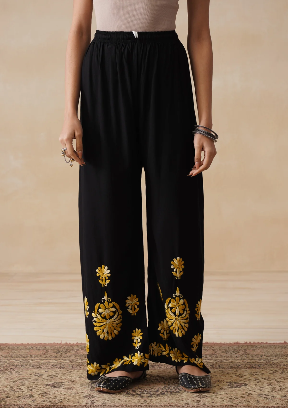 HOC Rayon Chikankari Solid Women's 2 PC Long Kurta Set - Black - Image 8