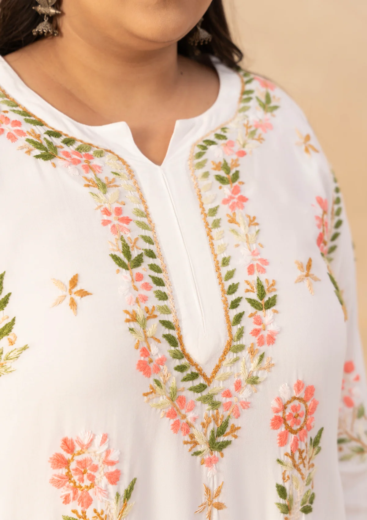 HOC Rayon Chikankari Solid Women's 2 PC Long Kurta Set - White - Image 3