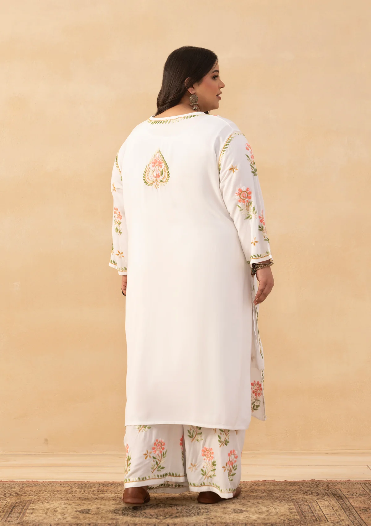 HOC Rayon Chikankari Solid Women's 2 PC Long Kurta Set - White - Image 8