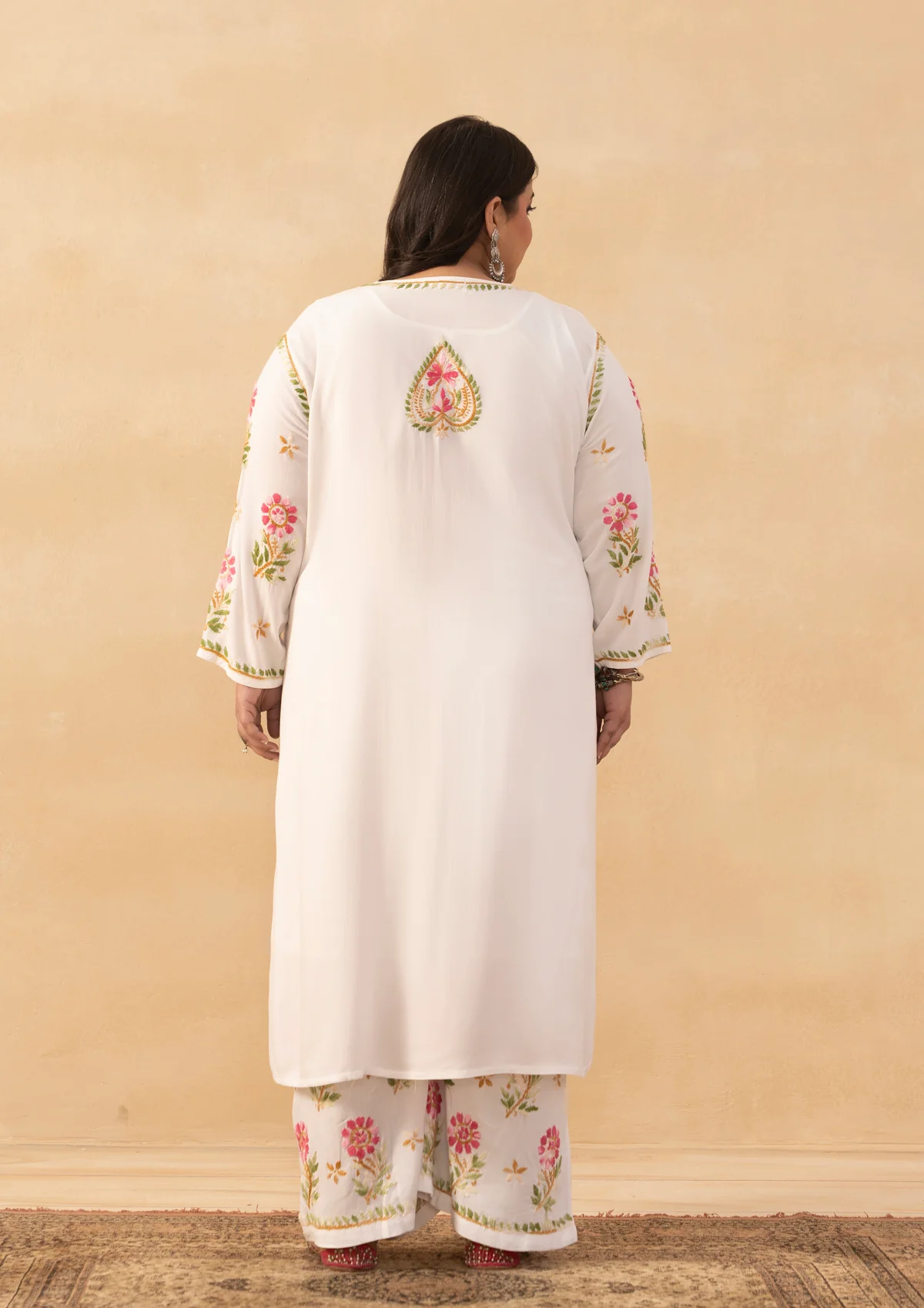 HOC Rayon Chikankari Solid Women's 2 PC Long Kurta Set - White - Image 10