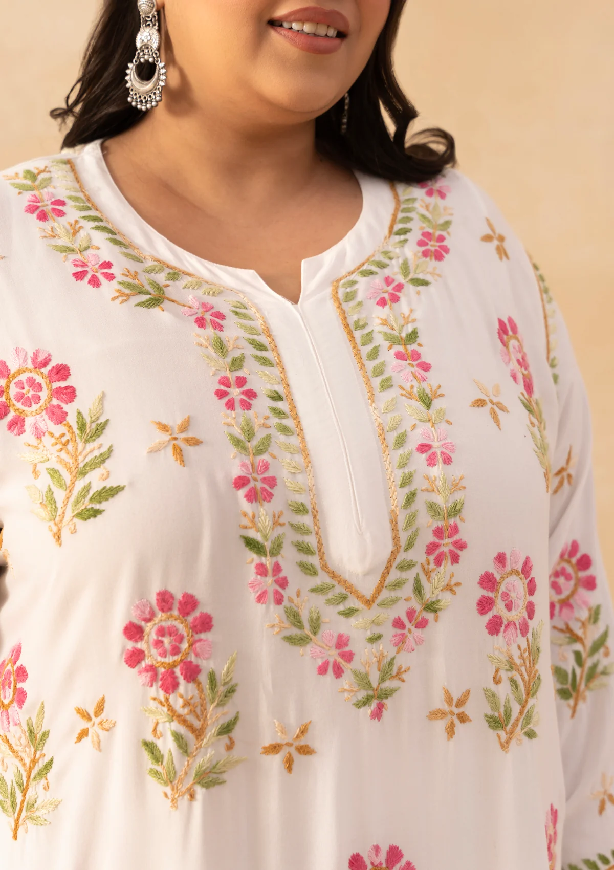 HOC Rayon Chikankari Solid Women's 2 PC Long Kurta Set - White - Image 7