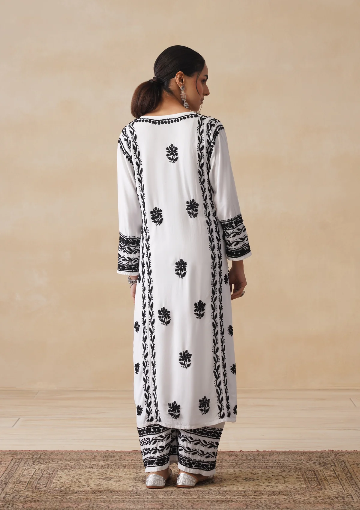 HOC Rayon Chikankari Solid Women's 2 PC Long Kurta Set - White - Image 9