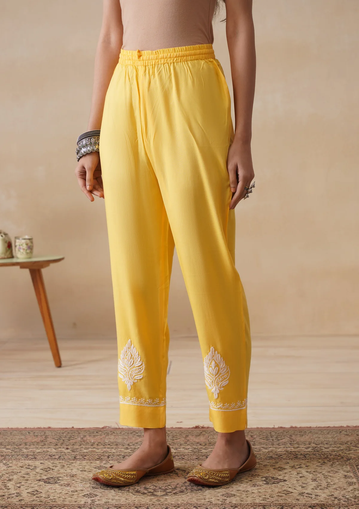 HOC Rayon Chikankari Solid Women's 3 PC Long Kurta Set - Yellow - Image 13