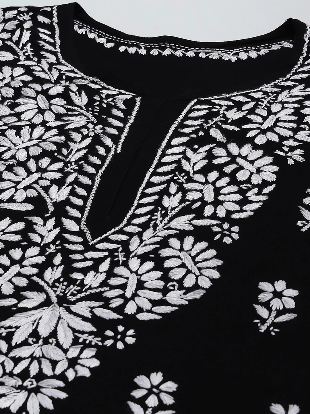 HOC Rayon Chikankari Solid Women's Long Kurta - Black - Image 2