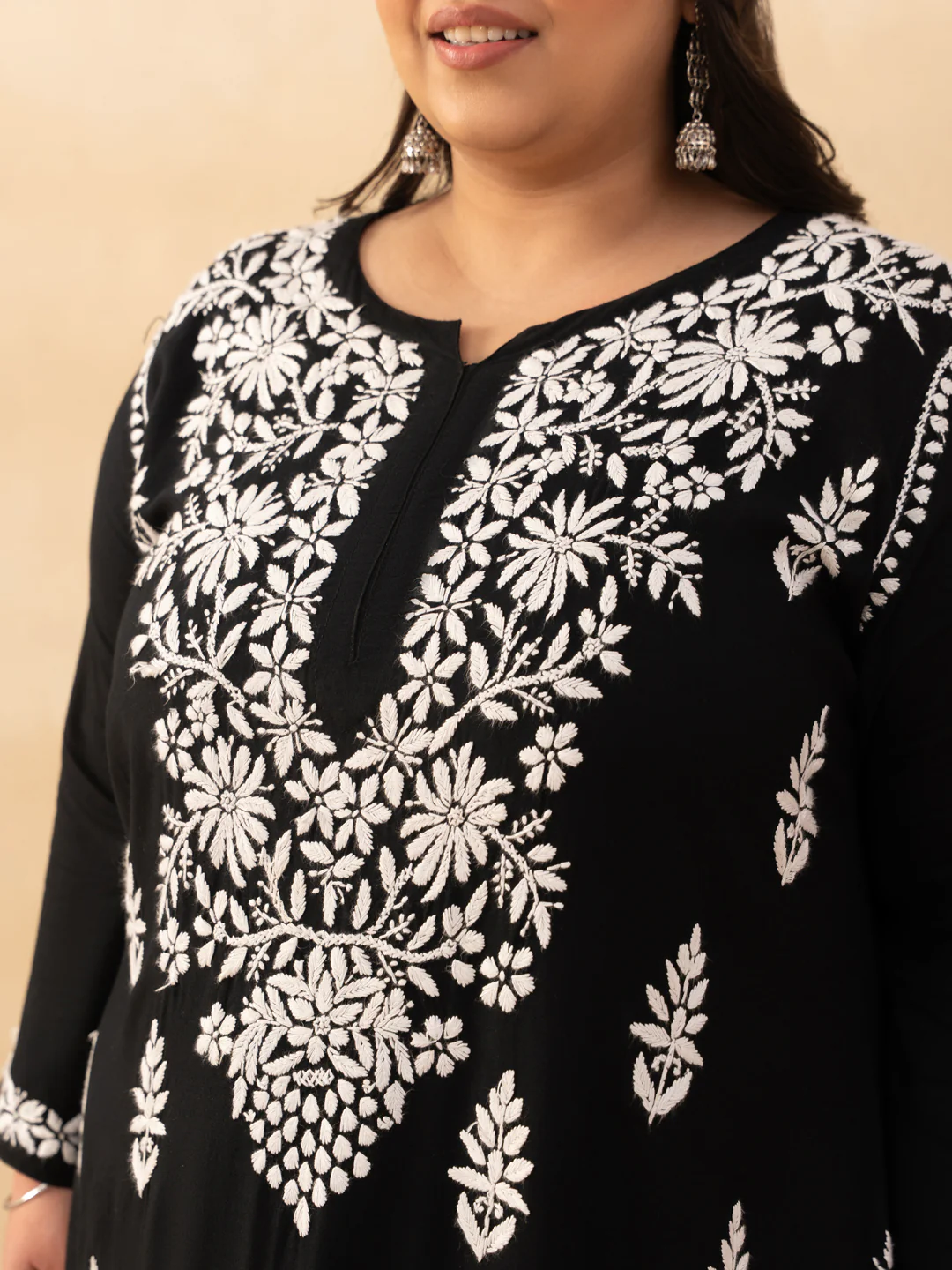 HOC Rayon Chikankari Solid Women's Long Kurta - Black - Image 5