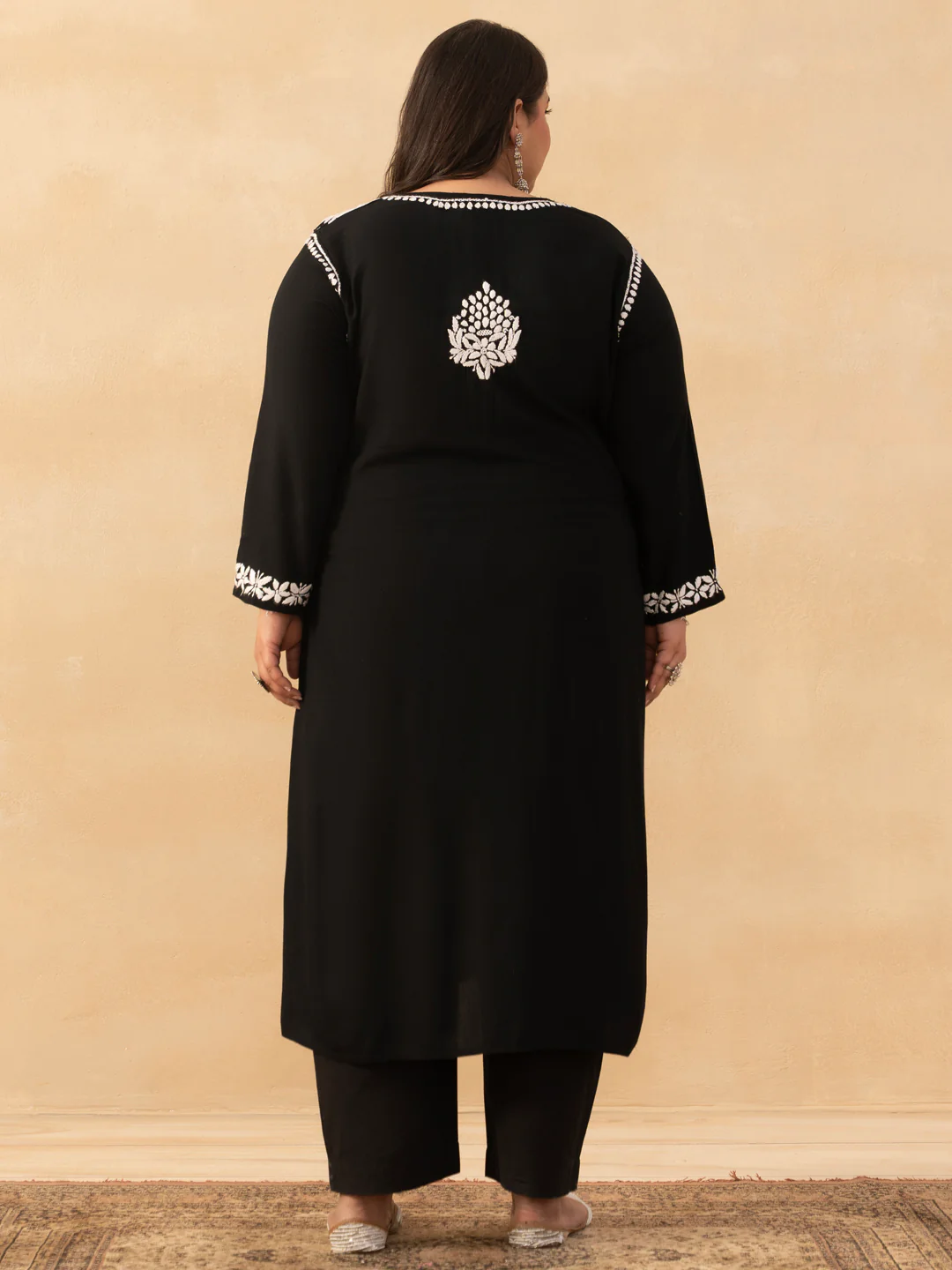 HOC Rayon Chikankari Solid Women's Long Kurta - Black - Image 6